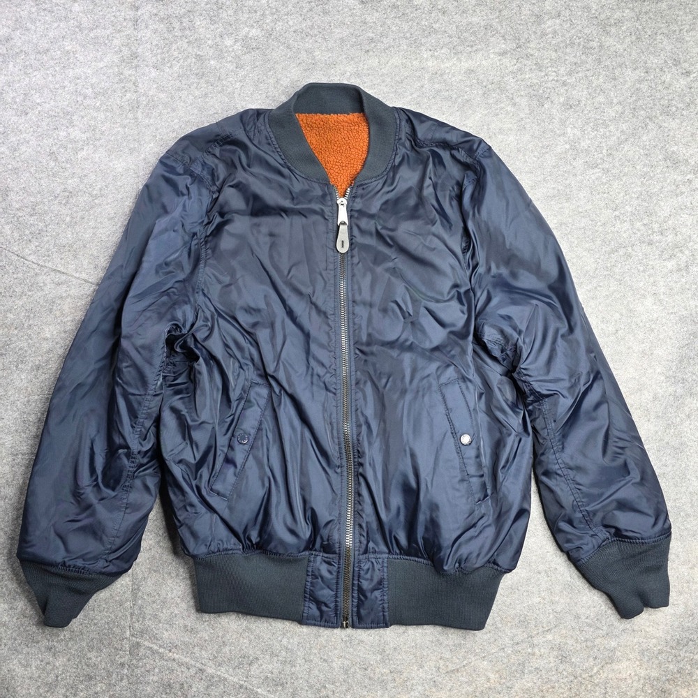 Alpha Industries Reversible Sherpa Bomber Jacket Men's Small Navy Blue‎ Orange